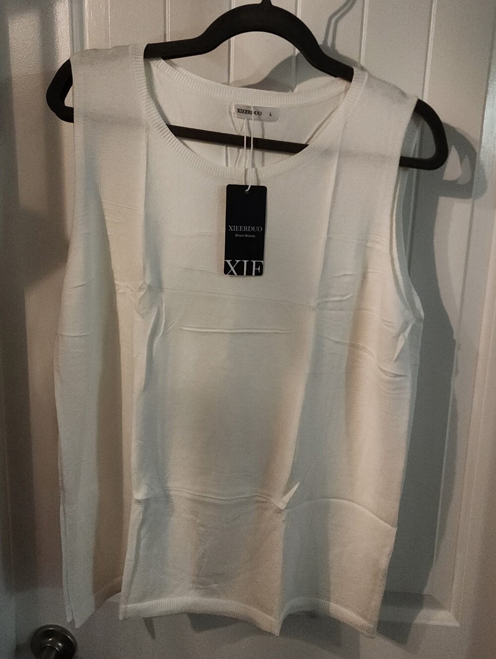 White Sleeveless Knit Top Size Large